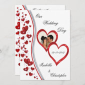 Red Cascading Hearts Wedding Photo-uitnodigingen Kaart (Voorkant / Achterkant)