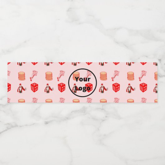 Red casino business pattern waterfles etiket (Enkel label)