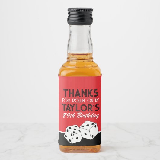 Red Casino Dice Verjaardagsgunst Likeurfles Etiket (Voorkant)