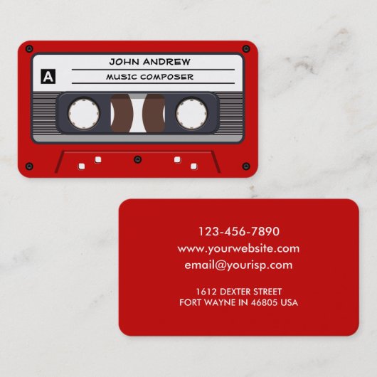Red Cassette (personaliseer tekst) Visitekaartje (Voorkant / Achterkant)