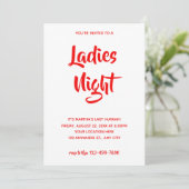 Red Casual script | Dames Night Vrijgezellenfeest Kaart (Staand voorkant)