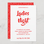 Red Casual script | Dames Night Vrijgezellenfeest Kaart (Voorkant / Achterkant)