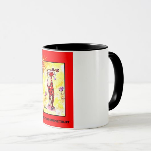 "RED CAT AND PAARS TULIPS" 11 oz. MOK KOFFIE (Voorkant rechts)