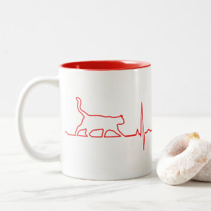 Red Cat Heartbeat Tweekleurige Koffiemok