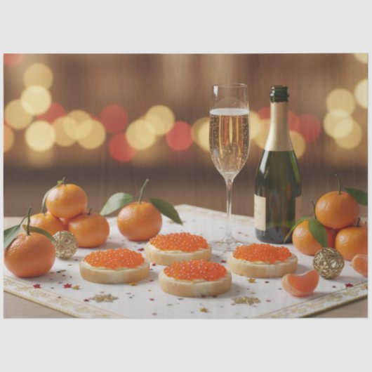 Red Caviar, Champagne, Tangerines, Festive Dinner Tissuepapier (Voorkant)