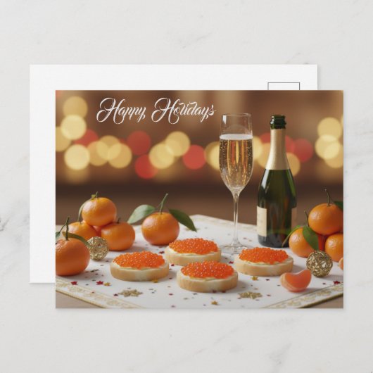 Red Caviar, Tangerines, Champagne Custom Name Feestdagenkaart (Voorkant / Achterkant)