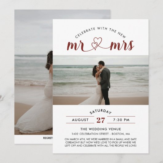 Red Celebrate met de nieuwe Mr & Mrs Photo Wedding Kaart (Voorkant / Achterkant)