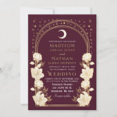 Red Celestial Arch Art Nouveau QR Code Huwelijk Kaart (Voorkant)