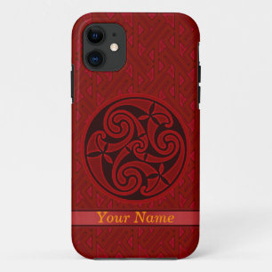 Red Celtic Art Spiral Design on a Key Pattern iPod Case-Mate iPhone Case