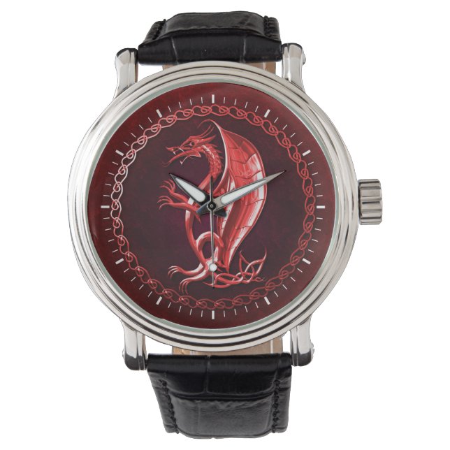 Red Celtic Dragon Horloge (Voorkant)