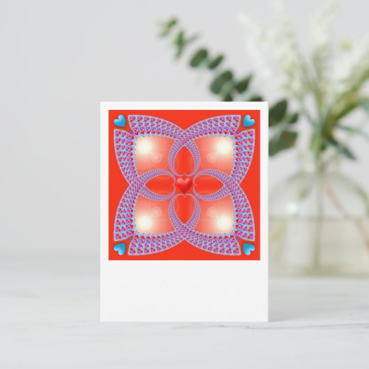 Red Celtic Heart Fractal Pattern Briefkaart (Staand voorkant)