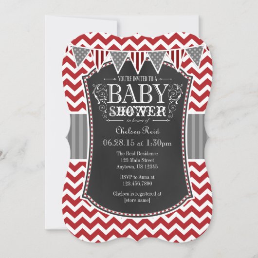 Red Chalkboard Chevron Baby shower Invite Kaart (Voorkant)