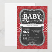 Red Chalkboard Floral Baby shower Invite Kaart (Voorkant / Achterkant)