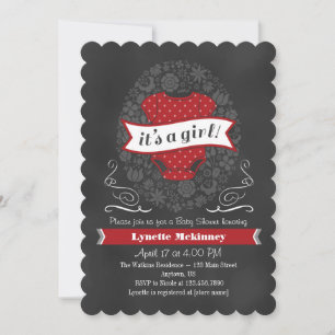 Red Chalkboard Girl Baby shower Invite Kaart