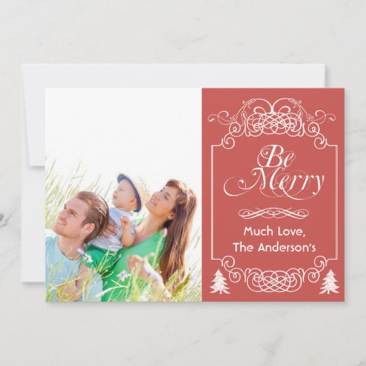 Red Chalkboard Typografie Merry kerstfoto Feestdagenkaart (Voorkant)