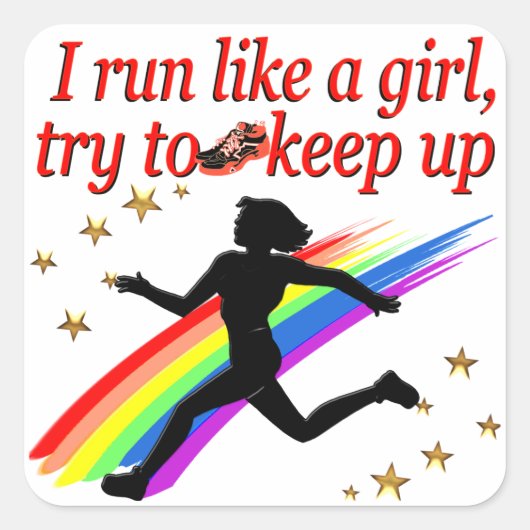 RED CHAMPION GIRL TRACK EN FIELD DESIGN VIERKANTE STICKER (Voorkant)
