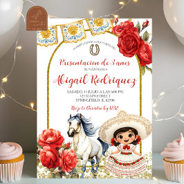 Red Charra Rose Girl Presentacion de 3 anos Invita Kaart