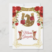 Red Charro Dress en boots Mexican Mis Quince Kaart (Achterkant)