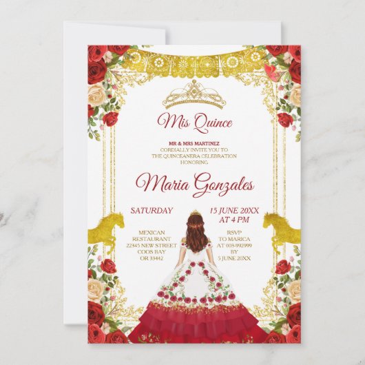 Red Charro Mexican Charra Mis XV Anos Kaart (Voorkant)