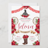 Red Charro Quinceanera Papel Picado Westerne Rozen Kaart (Voorkant)