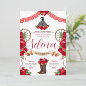 Red Charro Quinceanera Papel Picado Westerne Rozen Kaart (Staand voorkant)