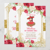 Red Charro Rozen en Gold Mexican Birthday  Kaart (Voorkant / Achterkant)