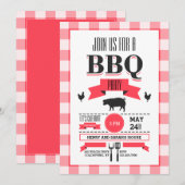 Red Check BBQ-uitnodiging Kaart (Voorkant / Achterkant)