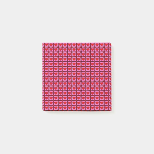 Red Check Heart Pattern Retro Chic Kantoorartikele Post-it® Notes (Voorkant)