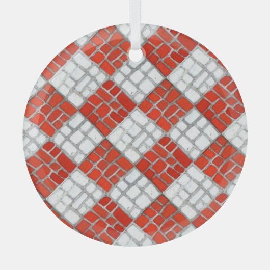 RED CHECK MOSAIC Glass Circle Ornament (Voorkant)