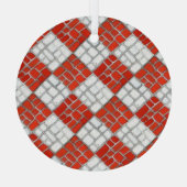 RED CHECK MOSAIC Glass Circle Ornament (Achterkant)