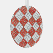 RED CHECK MOSAIC Glass Circle Ornament (Voorkant Rechts)