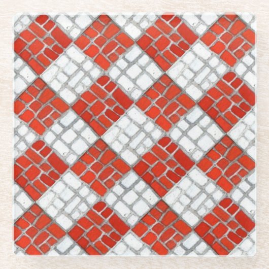 RED CHECK MOSAIC Glass Drink Onderzetter (Voorkant)