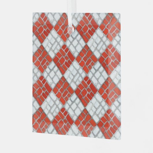 RED CHECK MOSAIC Glass Square Ornament (Voorkant links)