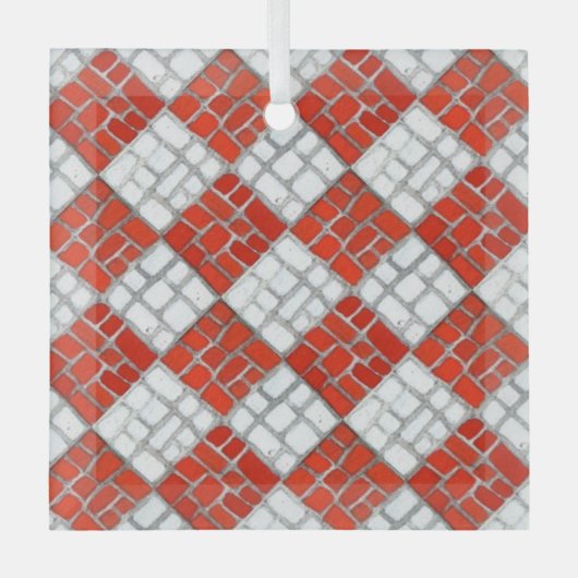 RED CHECK MOSAIC Glass Square Ornament (Voorkant)