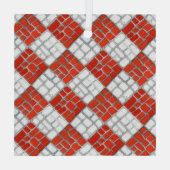 RED CHECK MOSAIC Glass Square Ornament (Achterkant)