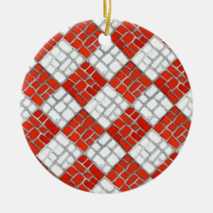 RED CHECK MOZAÏEK Keramische Cirkel Ornament