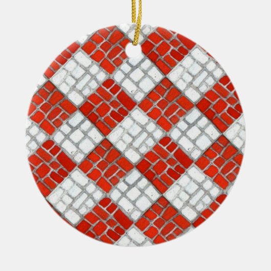 RED CHECK MOZAÏEK Keramische Cirkel Ornament (Voorkant)