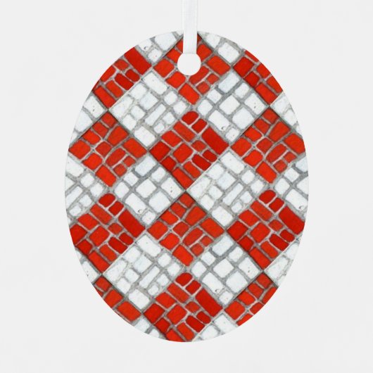 RED CHECK MOZAÏEK Metal Oval Ornament (Voorkant)