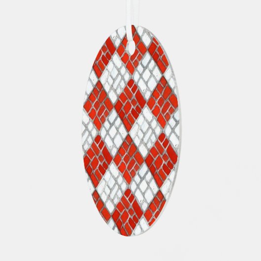 RED CHECK MOZAÏEK Metal Oval Ornament (Voorkant links)