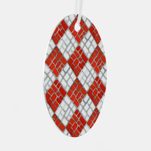 RED CHECK MOZAÏEK Metal Oval Ornament (Voorkant Rechts)