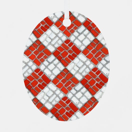 RED CHECK MOZAÏEK Metal Oval Ornament (Achterkant)