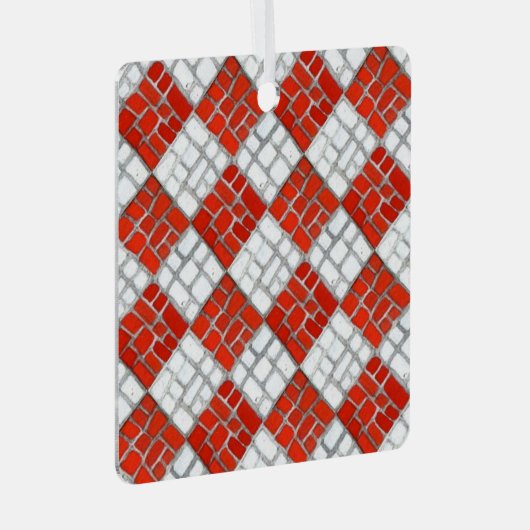 RED CHECK MOZAÏEK Metalen Vierkante Ornament (Voorkant Rechts)