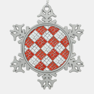 RED CHECK MOZAÏEK Pewter Snowflake Ornament