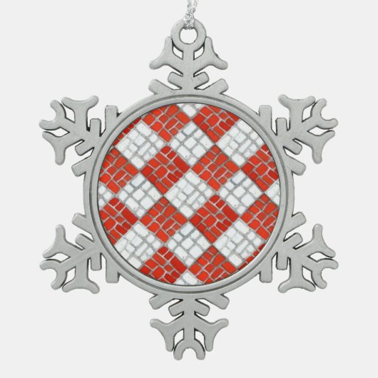 RED CHECK MOZAÏEK Pewter Snowflake Ornament (Voorkant)