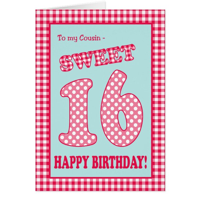 Red Check Polkas Sweet 16th Birthday for Cousin (Voorkant)