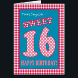 Red Check Polkas Sweet 16th Birthday for Daughter<br><div class="desc">Een 16e zondagse Kaart voor een dochter,  met een ,  retroflectief gevoel. De letters,  getallen en randen zijn in rode en witte vinnen op een denim blauwe achtergrond. U kunt het binnenbericht desgewenst wijzigen.</div>