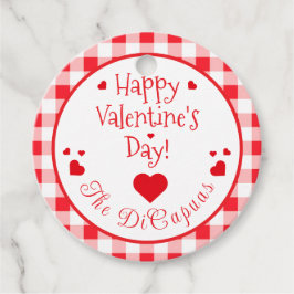 Red Check Red Hearts Valentine's Day Paper Bedankjes Labels