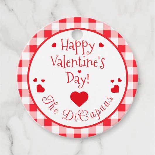 Red Check Red Hearts Valentine's Day Paper Napkin Bedankjes Labels (Voorkant)