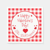 Red Check Red Hearts Valentine's Day Paper Napkin Servet (Voorkant)