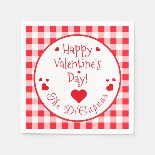 Red Check Red Hearts Valentine's Day Paper Napkin Servet (Voorkant)
